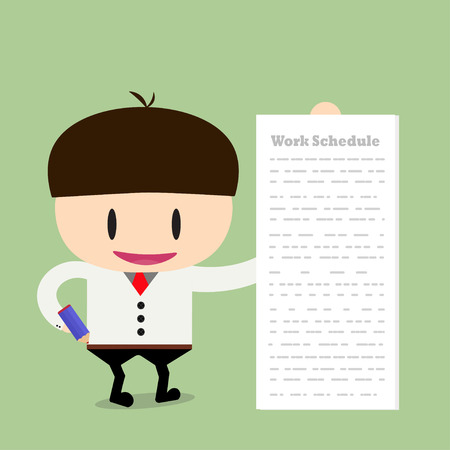 Businessman or manager. Illustration of business plan. A man in a suit shows a business planのイラスト素材