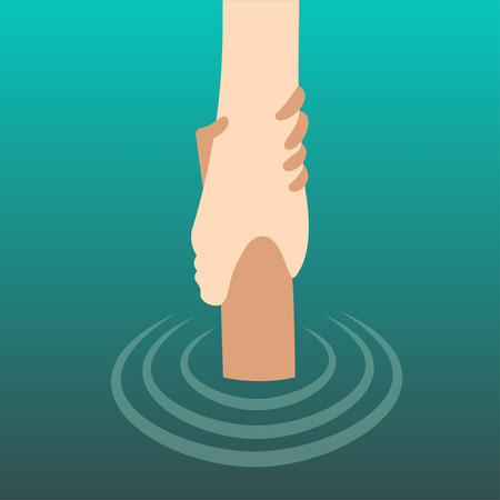 Hand  holding Hand  for help and hope from waterのイラスト素材