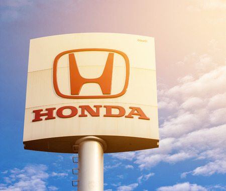 Phichit,THAILAND - FEBRUARY 1: An emblem of Honda dealer, shot in front of Honda dealer and Yellow tone Thailand,February 1 2017, Phichit,Thailand.のeditorial素材