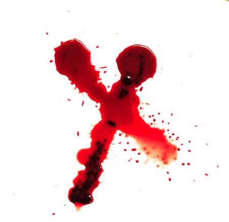 Blood splashed isolated on white backgroundの写真素材
