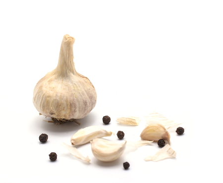 Fresh garlic on white backgroundの写真素材