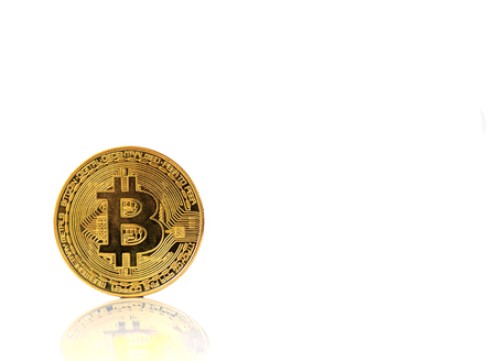 Bitcoin on white background.Bitcoin as most important cryptocurrencの写真素材