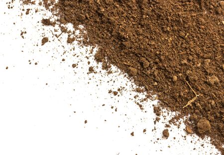Dirty earth on white background. Natural soil textureの写真素材
