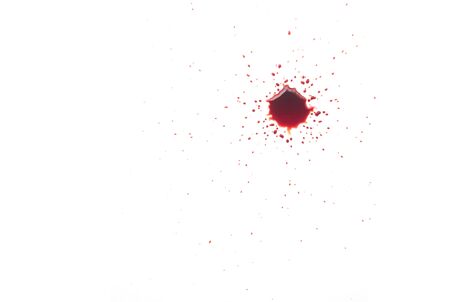 Blood splatter on white for halloween design. Red dripping blood drop.の写真素材