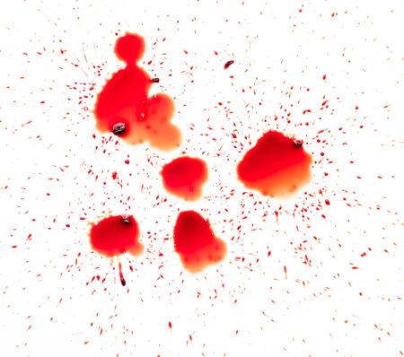 drop of blood isolated on white background, top viewの写真素材