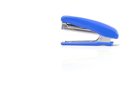 Blue stapler on a white background.