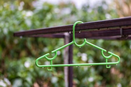 Water droplets on the hanger after rainの写真素材