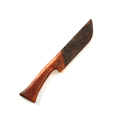 Rusty old knife on white background.の写真素材
