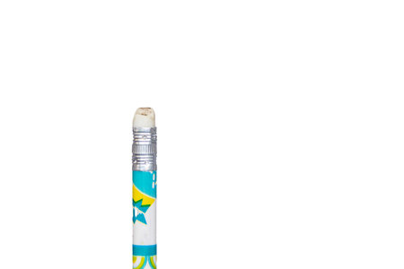 close up of pencil with eraser on white paperの写真素材