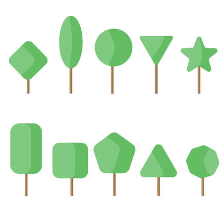 flat ten trees set forest tree nature and cuteの写真素材