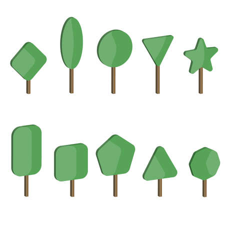 3D flat ten trees set forest tree nature and cuteの写真素材
