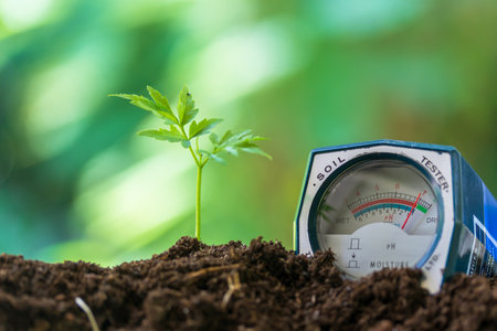 Plant and Soil pH meter and soil fertility meter for cultivation.の写真素材