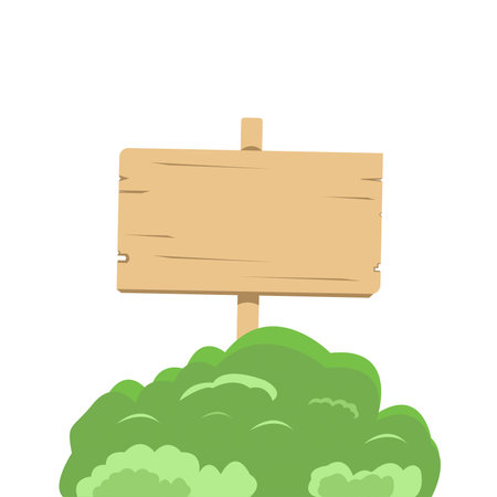 Illustration of wooden sign and grass background, cartoon style isolated on white.の写真素材