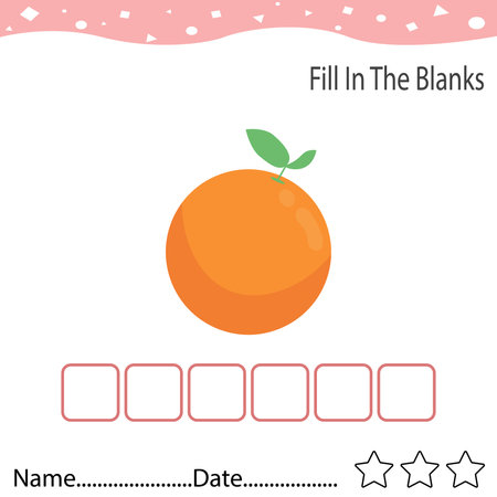 Fill in the blank,Orange fruit Word, Concept of food and fruit education.のイラスト素材