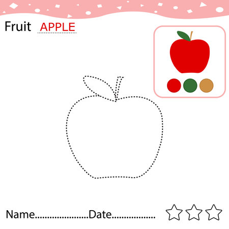 apple trace and color for kids, coloring book for kids.の写真素材