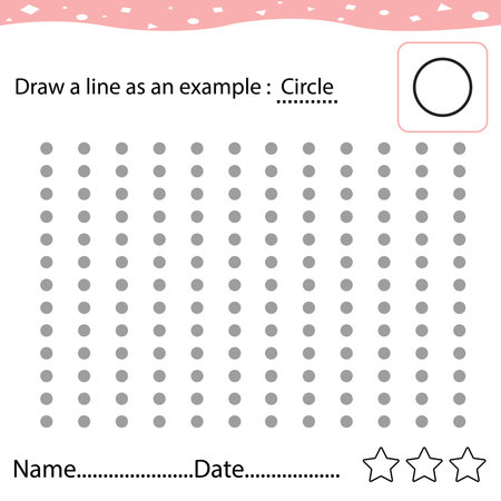 Connect dots with straight lines and draw circle. Worksheet for children coloring book. Repeat the image by example. Educational game for attention for children of kindergarten and preschool ageの写真素材