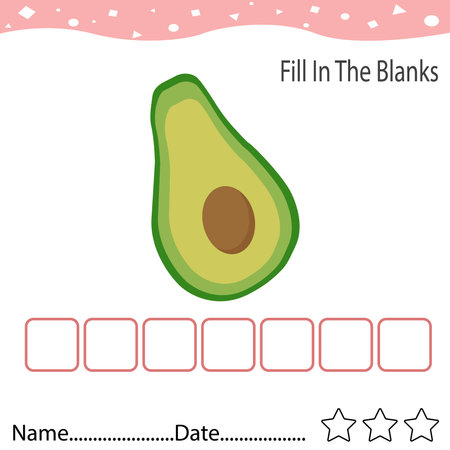 Fill in the blank,Avocado Fruit Word, Concept of food and fruit education.の写真素材