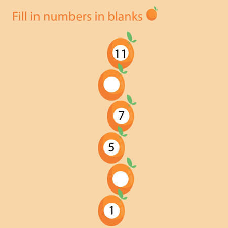 Fill number in the blanks with a number in orange fruit as an illustration.のイラスト素材