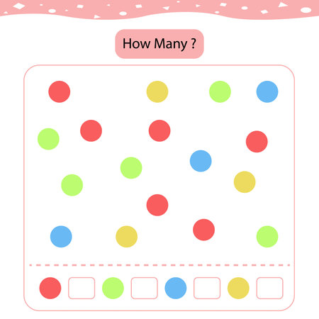 children's  illustration with a math game. Count how many colorful are shown in the picture and write the resultの写真素材