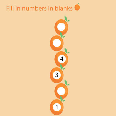 Fill in the blanks of the orange fruit. Number exercises for kindergarten children.の写真素材