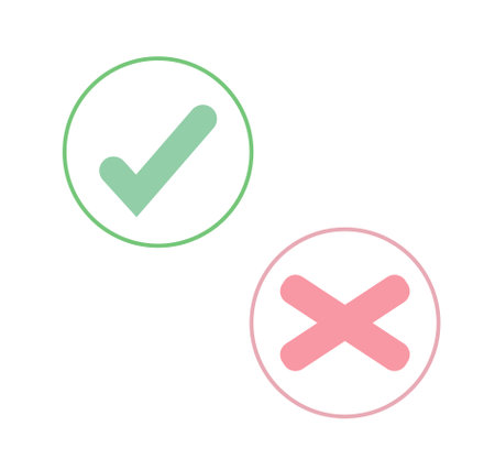 tick set icons, stylish checkmark icons set in green and red colors, illustrationの写真素材