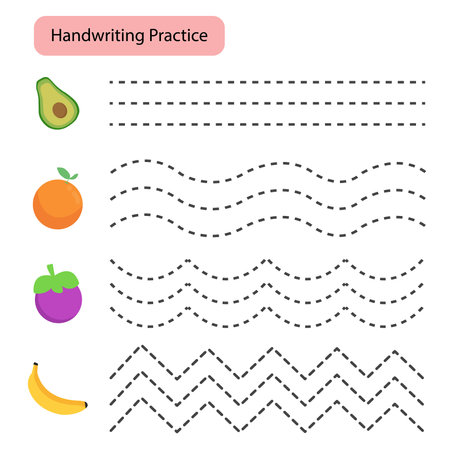 Handwriting Practice.Preschool worksheet, trace the curved, zig-zag, wavy lines to match pencil. . Educational activity of fine skills for kindergarten.の写真素材