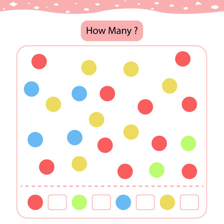 Counting game, how many color. Educational children game, printable worksheetの写真素材