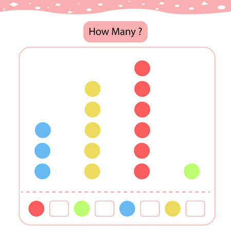 Counting game, how many color. Educational children game, printable worksheetの写真素材