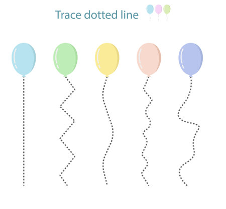 Ballon Trace line worksheet for kids, practicing fine skills.Educational game for preschool children.illustration.の写真素材