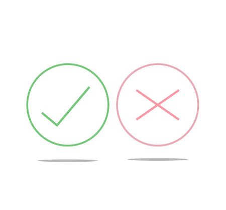 thin line green tick mark icon and red tick mark check mark set flat line icon vector illustration isolated on white backgroundの写真素材