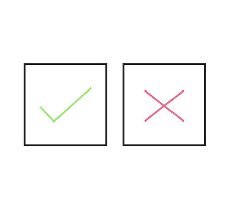 thin line green tick mark icon and red tick mark check mark set flat line icon vector illustration isolated on white backgroundの写真素材