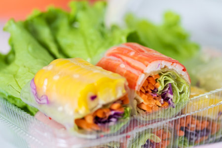 Salad Rolls "Salad Rolls with Crab Sticks With seafood sauce Girls have to try it.の写真素材