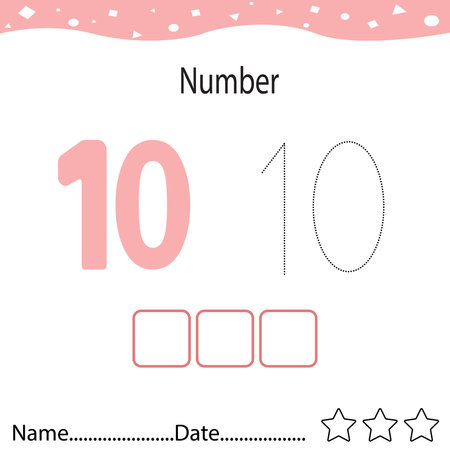 Tracing worksheet number 10 and write the words. Worksheet that is suitable for learning to write number  10のイラスト素材