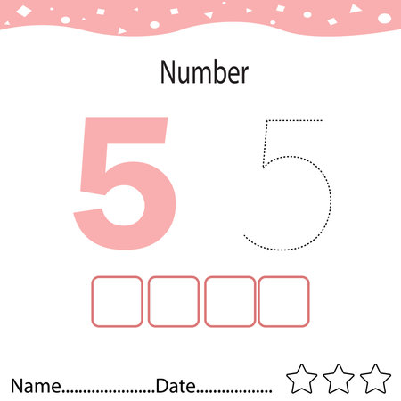 Tracing worksheet number 5 and write the words. Worksheet that is suitable for learning to write number  5のイラスト素材