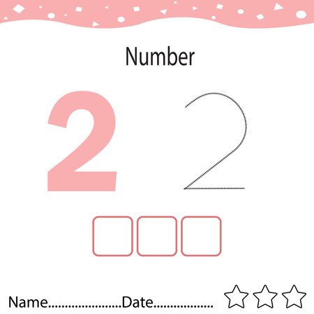 Tracing worksheet number 2 and write the words. Worksheet that is suitable for learning to write number 2のイラスト素材
