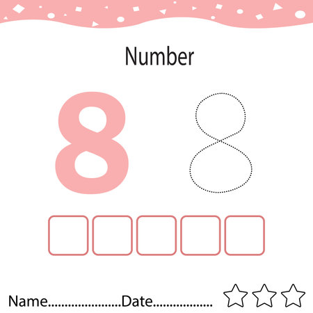Tracing worksheet number 8 and write the words. Worksheet that is suitable for learning to write number  8のイラスト素材