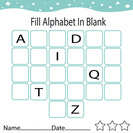 Fill the missing alphabet worksheet page for children, online education, kids activityのイラスト素材