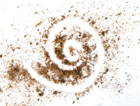 Dirty soil on white background, natural soil textureの写真素材