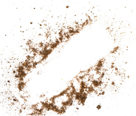 Dirty soil on white background, natural soil textureの写真素材