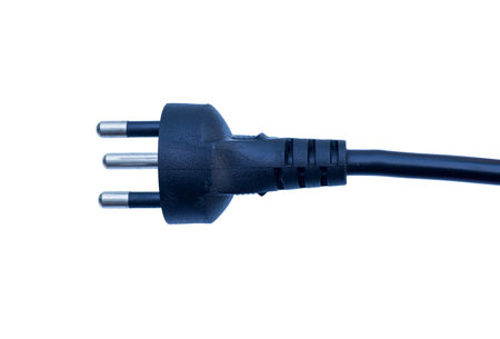 male end of electrical cord on white backgroundの写真素材