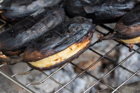 Banana grilled and eat with sweet sauceの写真素材