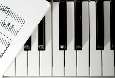 Piano keys with sheet music