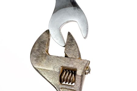 Monkey wrench and spanner wrench (isolated on white)の写真素材