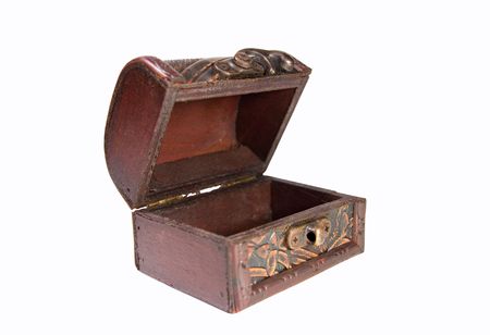 Open empty ancient treasure chest (isolated on white)