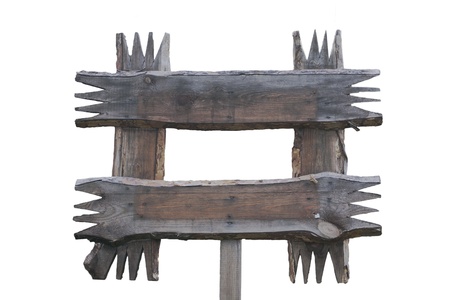 Old wooden sign post with a wooden frameの写真素材