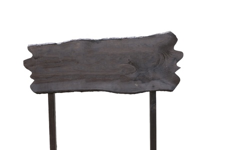 Old wooden sign post (with empty space for your text), isolated on whiteの写真素材