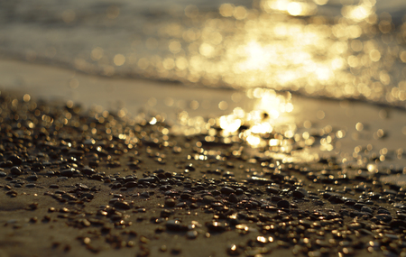 Golden sunset on Baltic sea coast, DOF.の写真素材