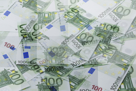 Group of 100 euro notes. Abstract backgroundの写真素材