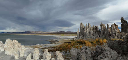 Mono Lake Tufa State Natural Reserve, California. Spectacular panoramic view with dramatic sky.の写真素材