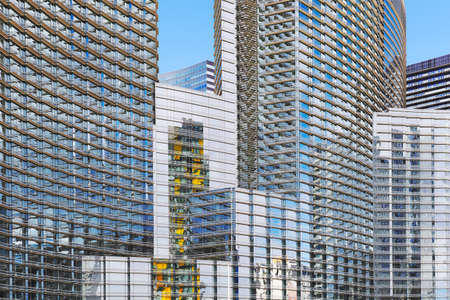modern architecture, panoramic view of multicolor reflecting glass walls, Las Vegas, USAの写真素材